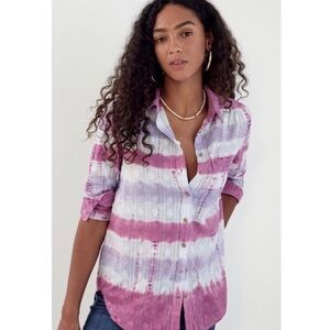 Anthropologie Pilcro Janesse Tie Dye Long Sleeve Button Front Top Sz Large Women